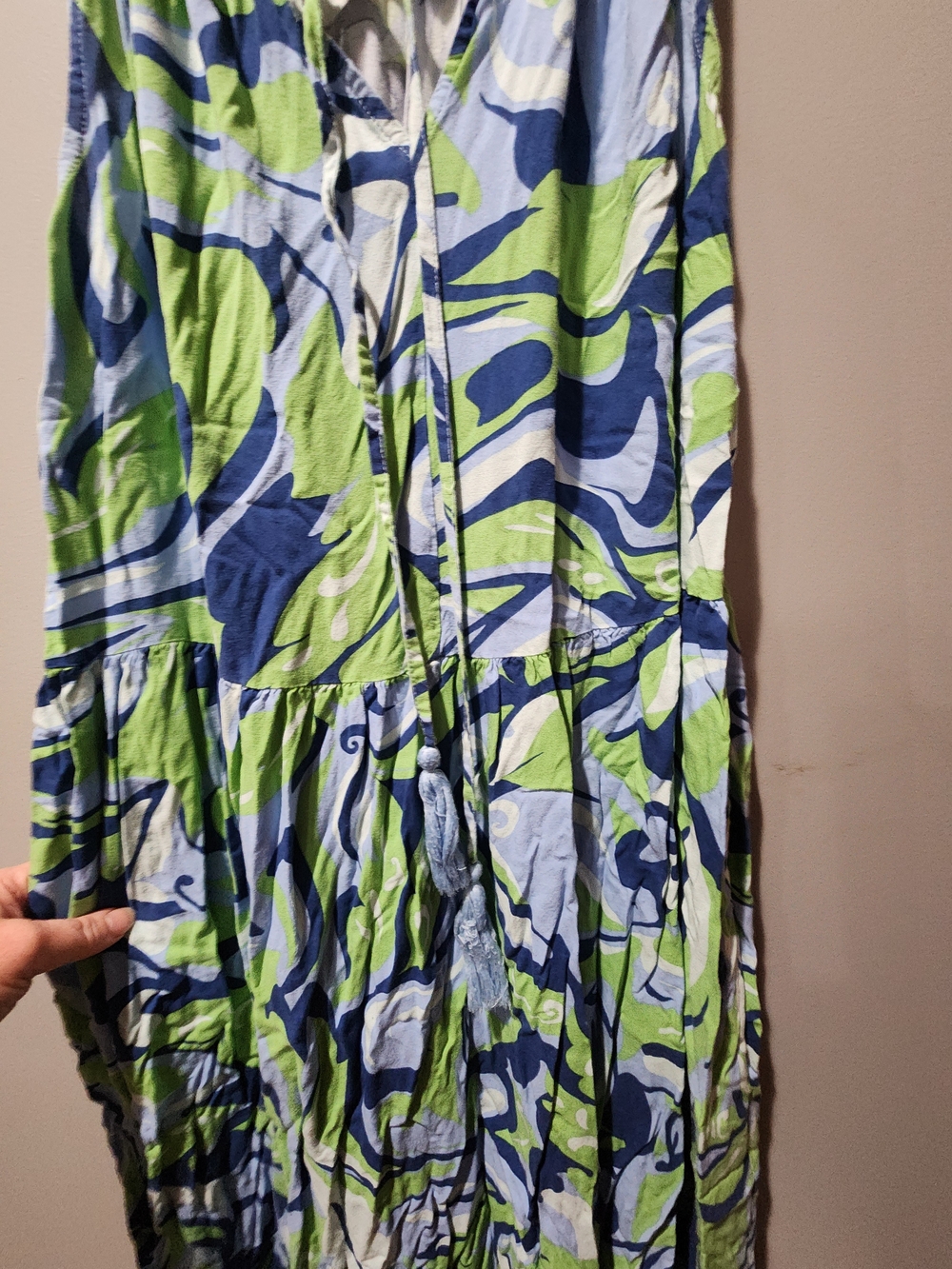 Blue & Green Printed Women's Maxi Skirt with Tie Waist - Picture 2 of 7